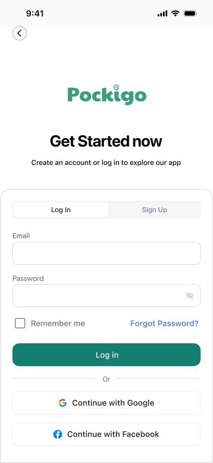 Sign in / Get Started screen