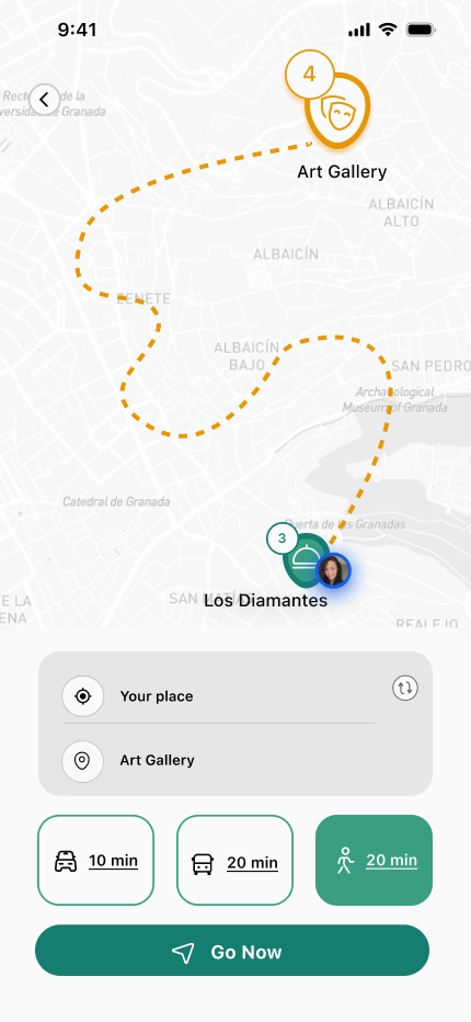 Turn-by-turn directions with orange dashed route