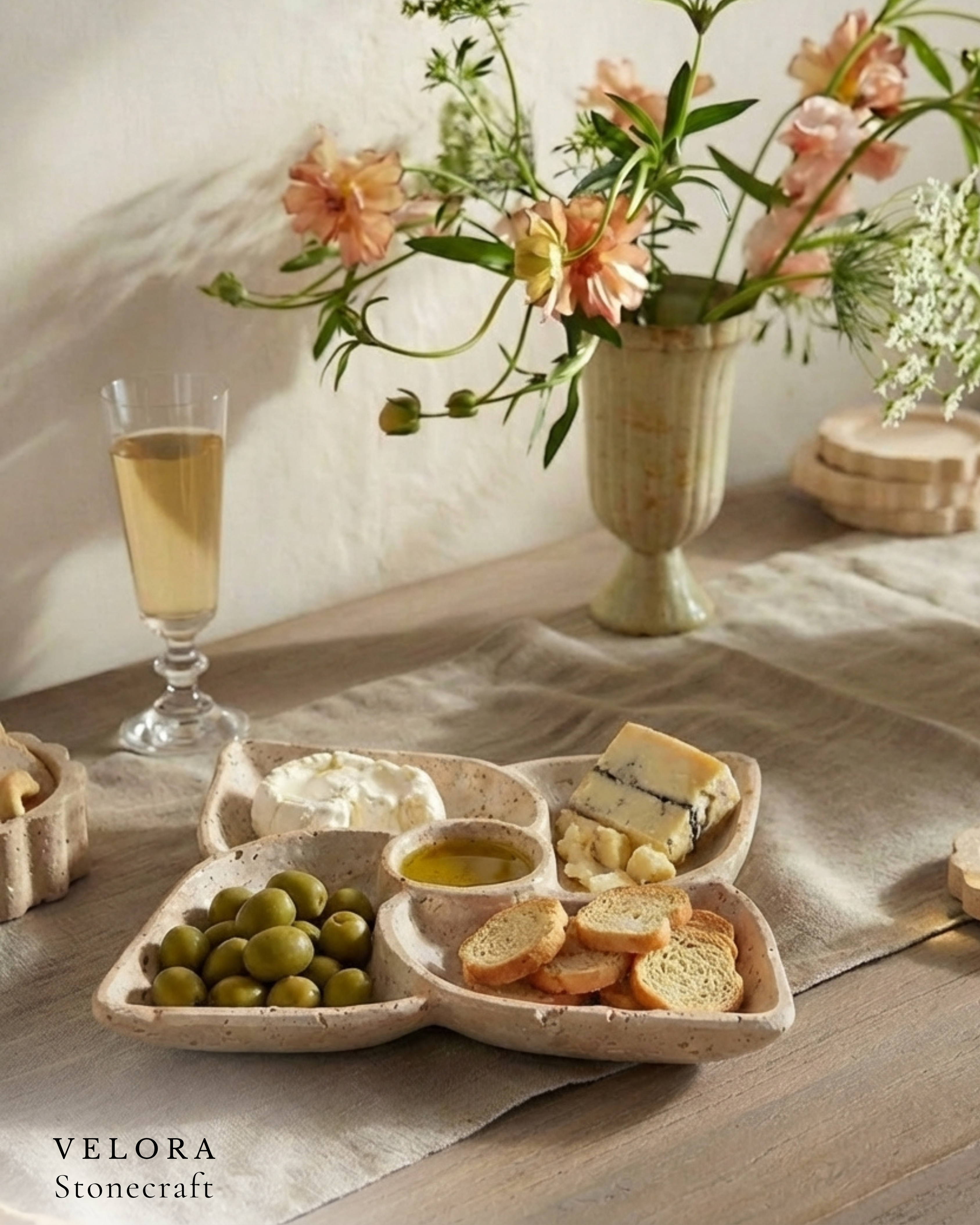 Velora Stonecraft — stone serving platter with food — ChatGPT