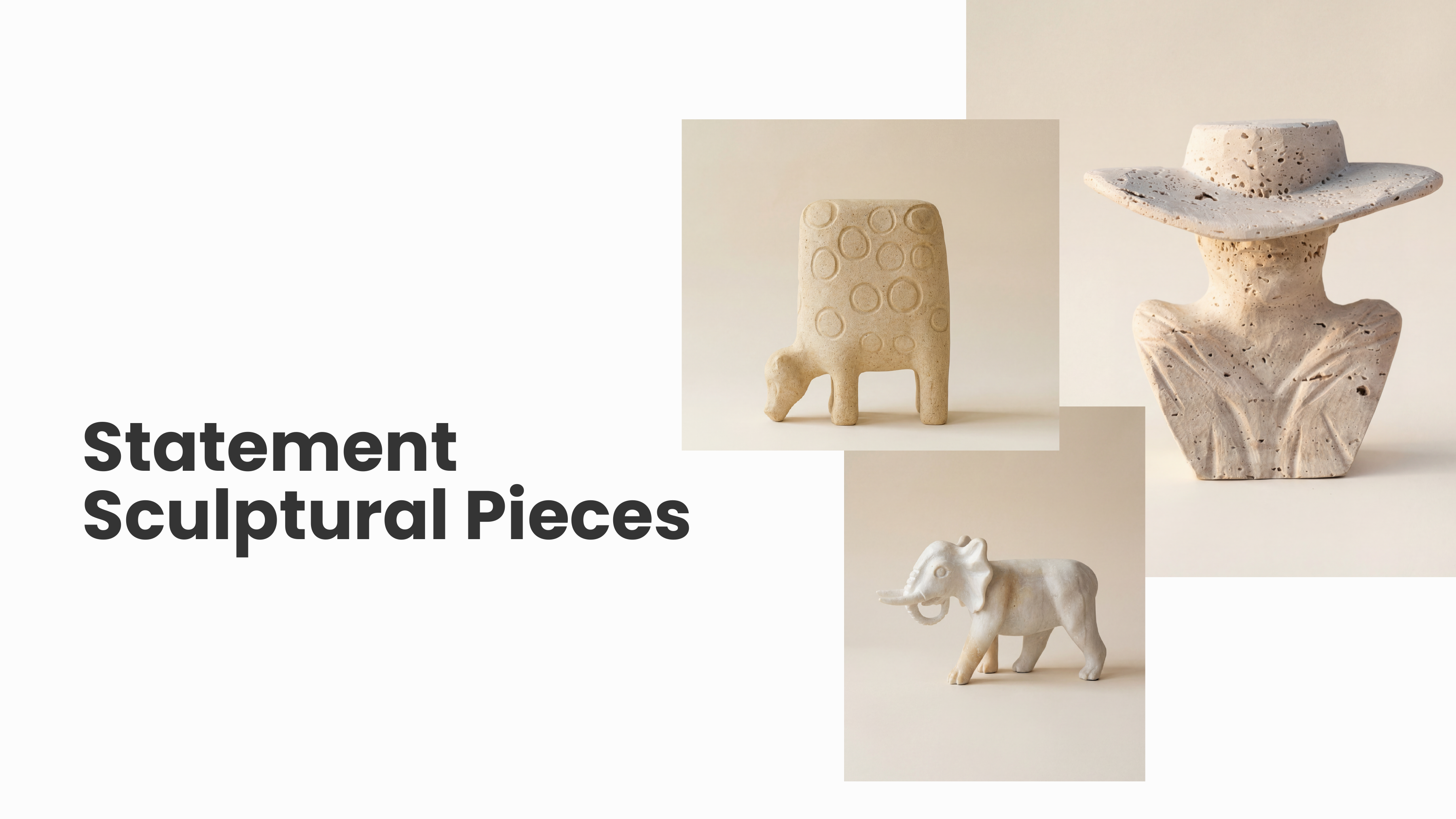 Statement Sculptural Pieces — three sculptural stone forms