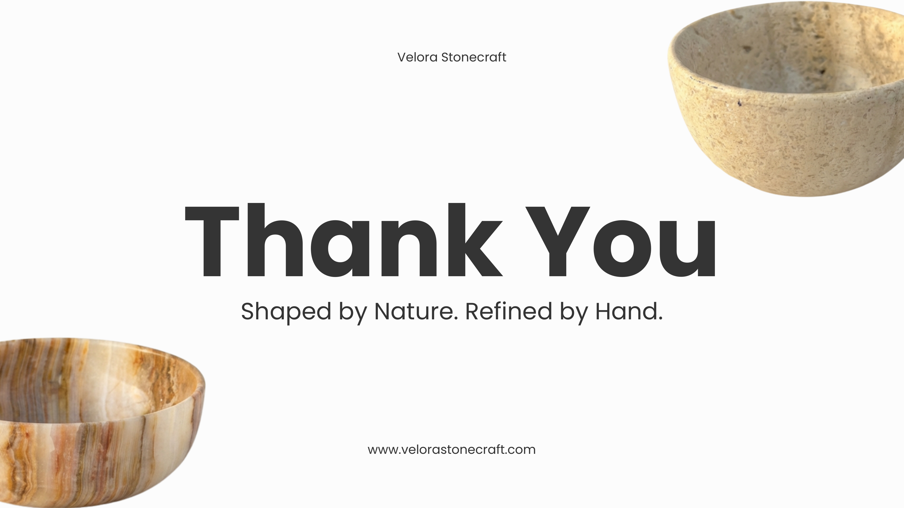 Thank You — &lsquo;Shaped by Nature. Refined by Hand.&rsquo; closing spread